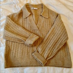 Zara polo collar knit sweater light camel oversized